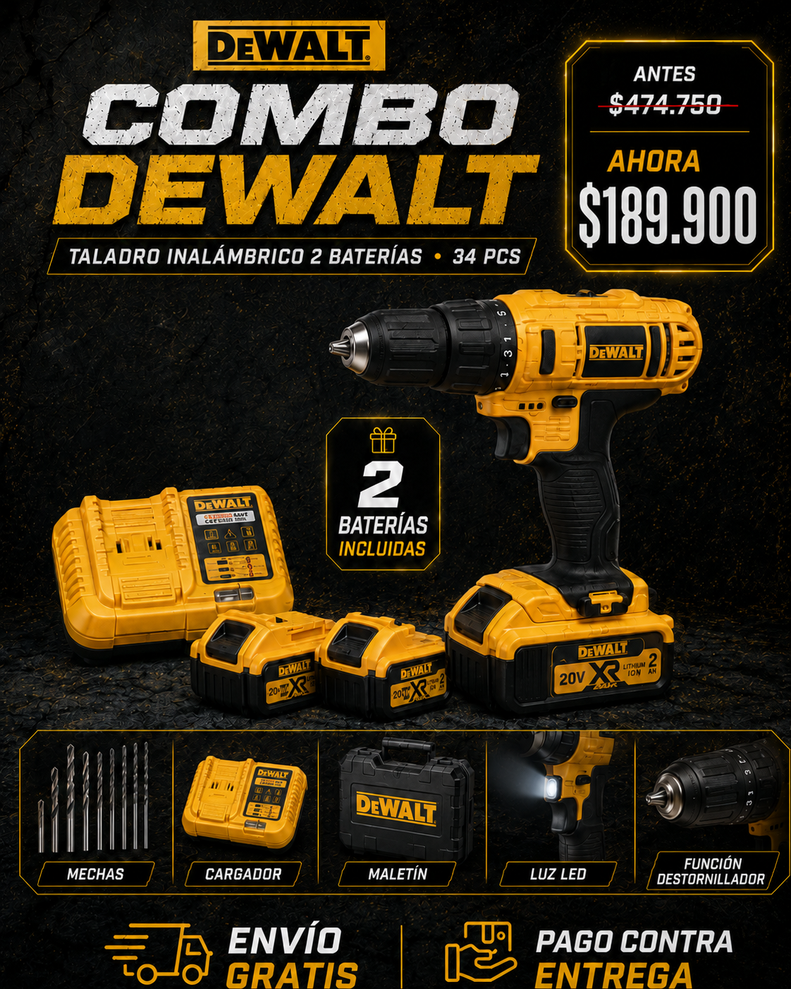 Taladro Inalámbrico DeWalt 48V + 2 Baterías de Regalo [LIQUIDACIÓN DE STOCK]