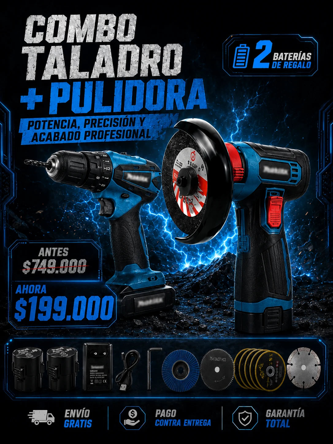 Super Combo: Taladro + Pulidora + Regalos [LIQUIDACIÓN DE STOCK]